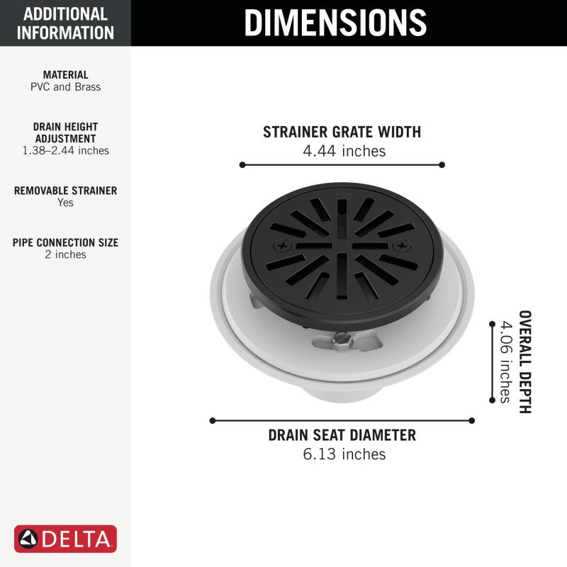 DELTA 4" Tile-In Round Shower Drain — Matte Black