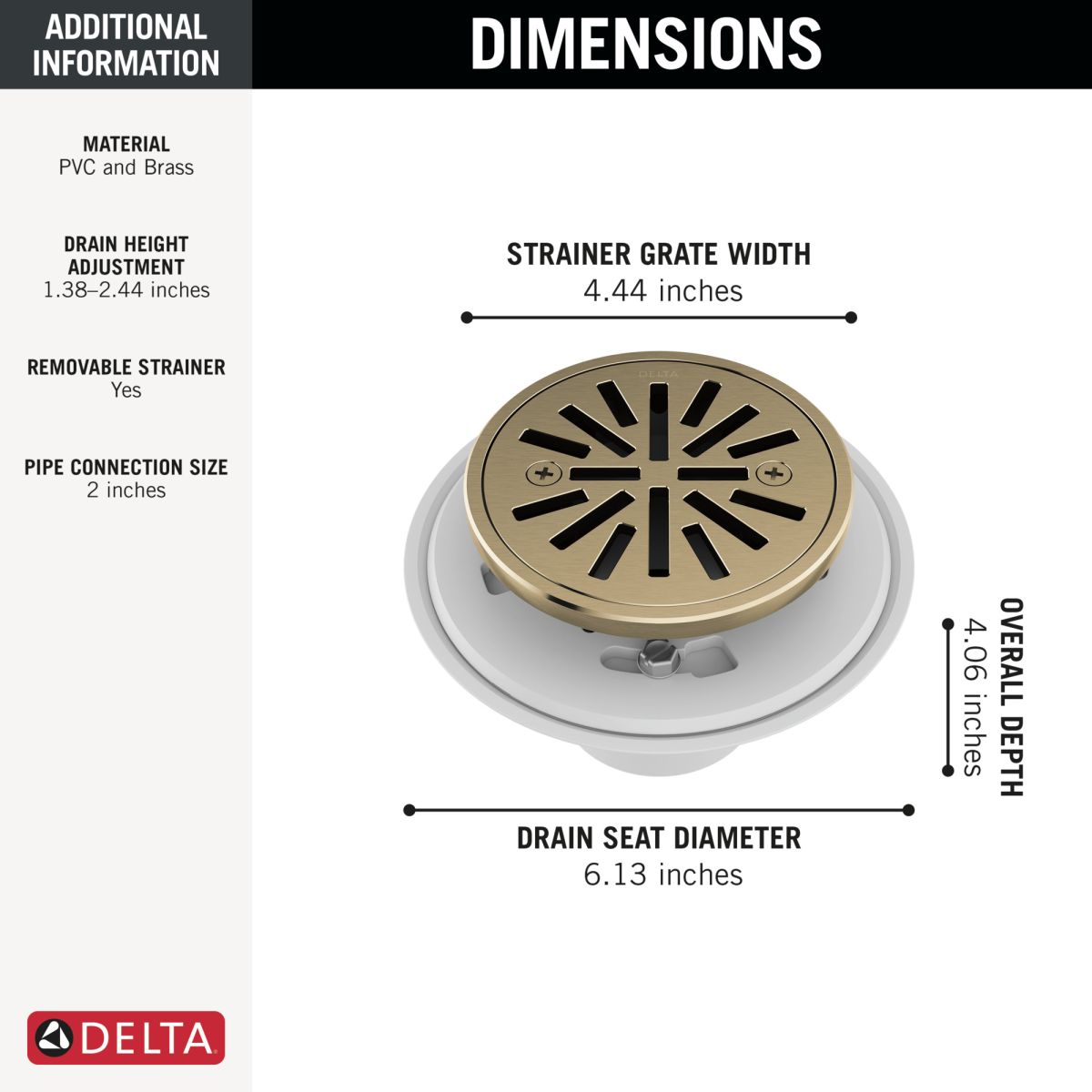 DELTA 4" Tile-In Round Shower Drain — Champagne Bronze