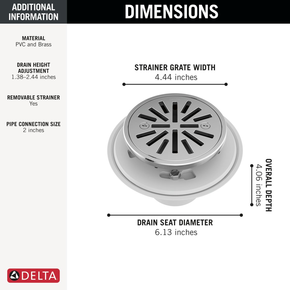DELTA 4" Tile-In Round Shower Drain — Chrome