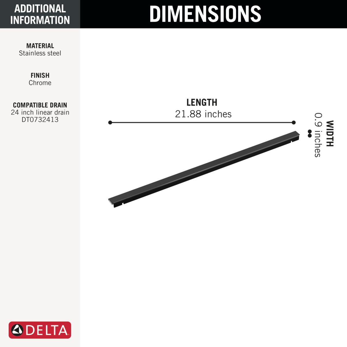 DELTA 24" Linear Shower Drain Wall Edge — Matte Black
