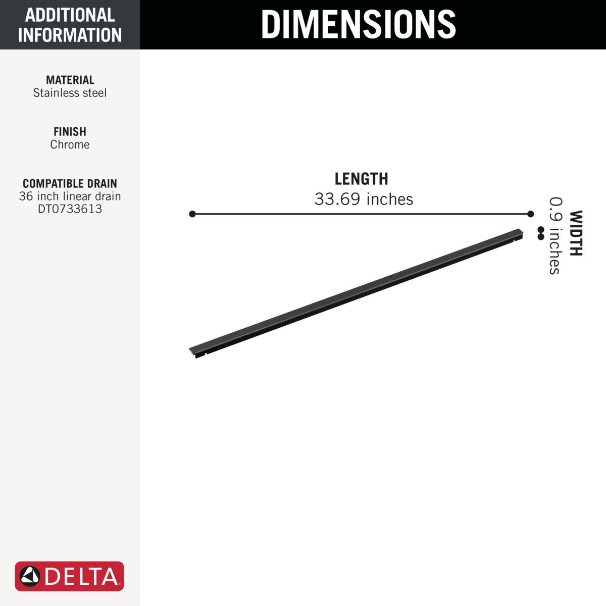 DELTA 36" Linear Shower Drain Wall Edge — Matte Black