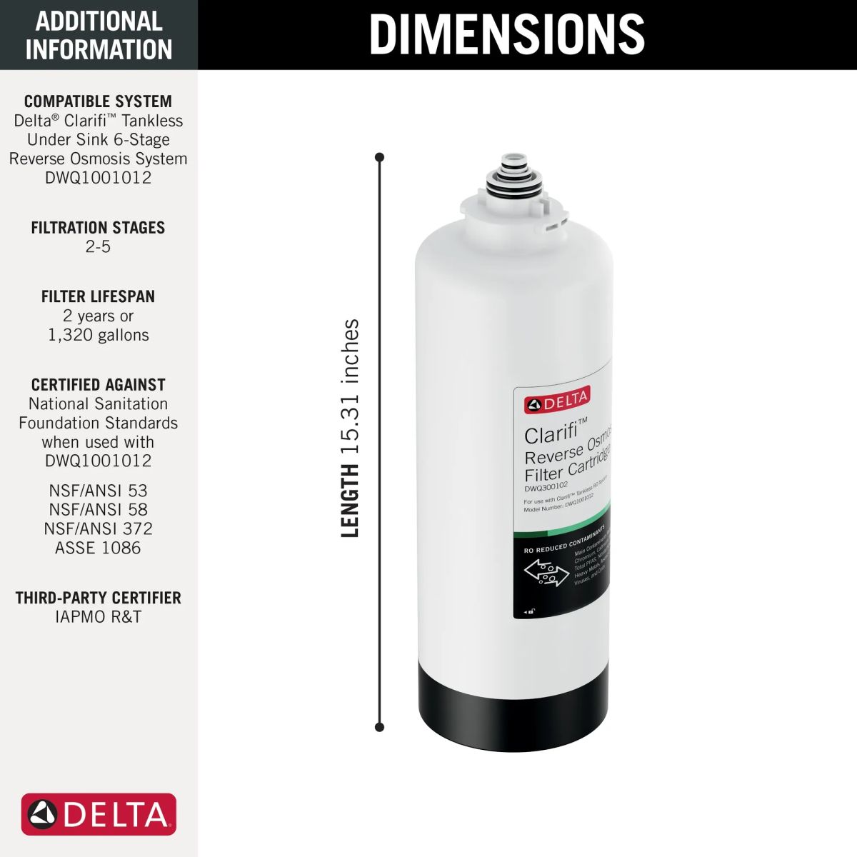 DELTA Clarifi Reverse Osmosis Water Filter Replacement Cartridge — Not Applicable