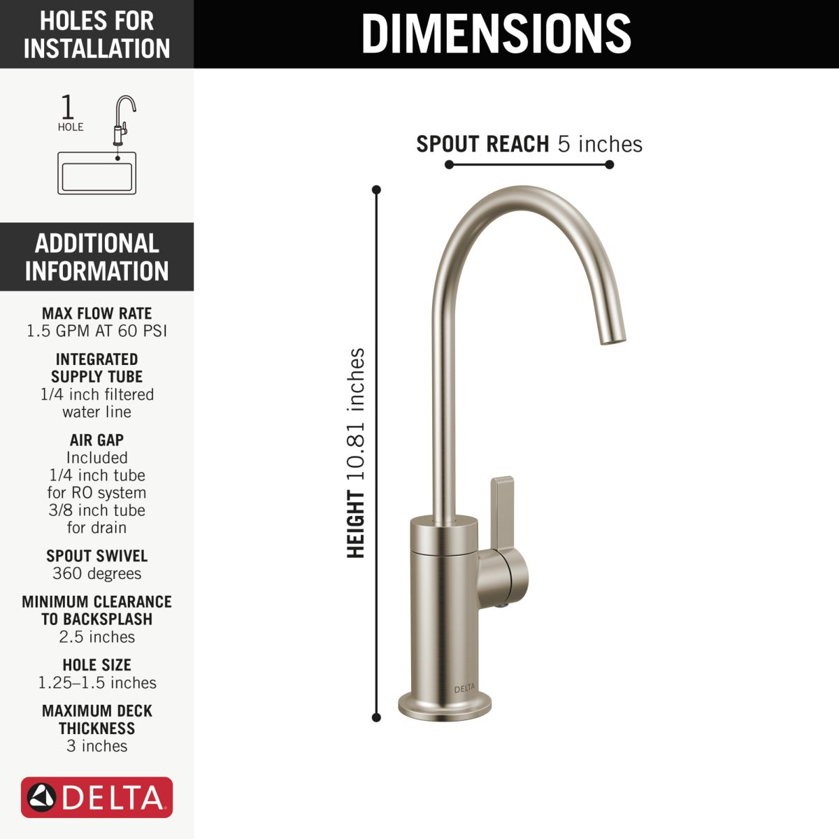 DELTA Clarifi Contemporary Beverage Faucet — Stainless