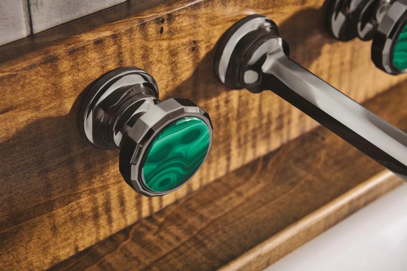 BRIZO Beauclere Wall Mount Lavatory Wheel Handle Kit — Brilliance Black Onyx / Malachite