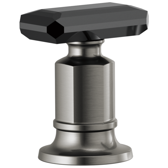 BRIZO Invari Roman Tub Faucet Black Crystal Knob Handle Kit — Luxe Steel / Black Crystal