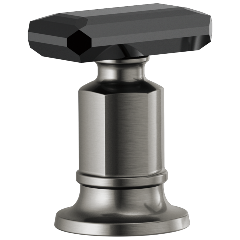 BRIZO Invari Roman Tub Faucet Black Crystal Knob Handle Kit — Luxe Steel / Black Crystal