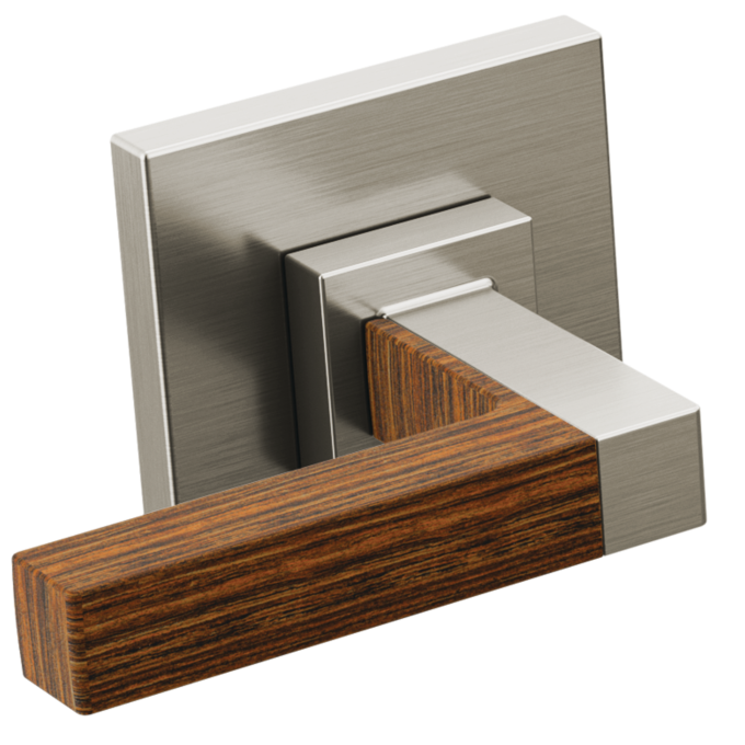 BRIZO Frank Lloyd Wright Two-Handle Wall Mount Tub Filler Lever Handle Kit — Luxe Nickel / Teak Wood