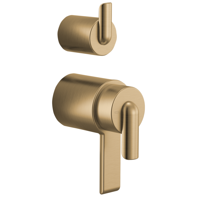 BRIZO Roccesco TempAssure Thermostatic Valve With Integrated Diverter Bent Lever Handle Kit — Luxe Gold