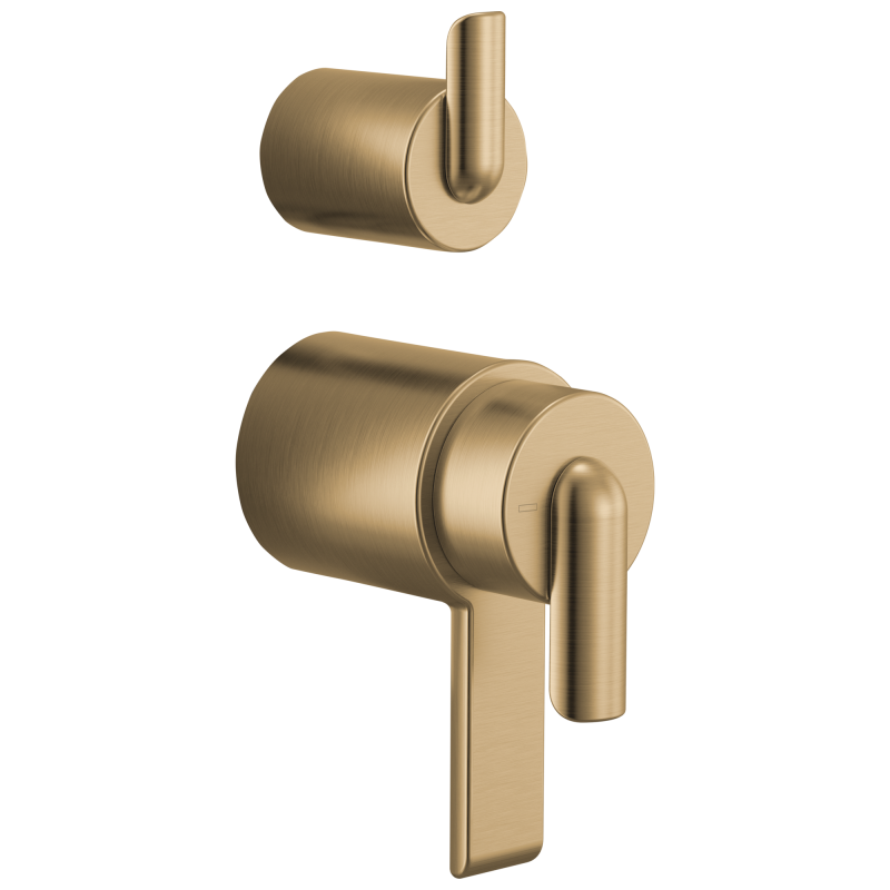 BRIZO Roccesco TempAssure Thermostatic Valve With Integrated Diverter Bent Lever Handle Kit — Luxe Gold