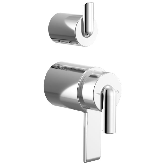 BRIZO Roccesco TempAssure Thermostatic Valve With Integrated Diverter Bent Lever Handle Kit — Chrome