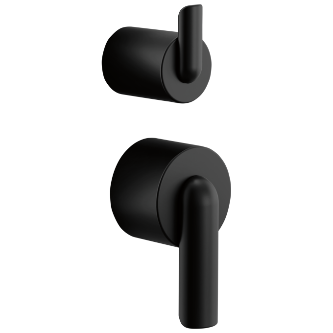 BRIZO Roccesco Pressure Balance Valve with Integrated Diverter Trim Bent Lever Handle Kit — Matte Black