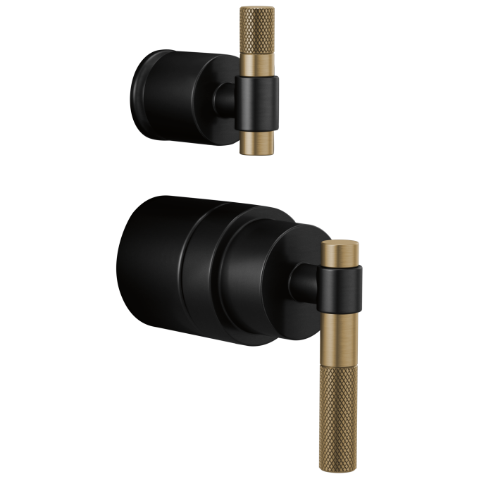 BRIZO Litze Pressure Balance Valve Trim Handle Kit - T-Lever — Matte Black/Luxe Gold