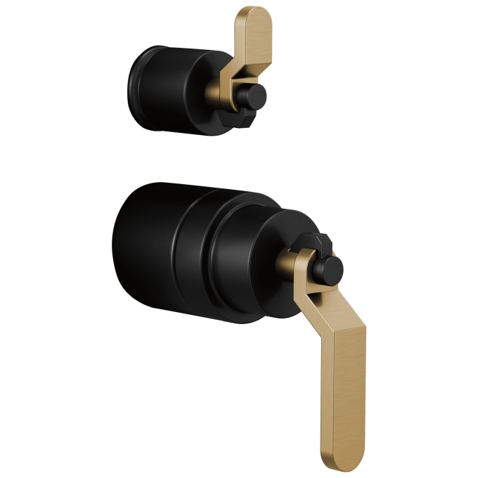 BRIZO Litze Pressure Balance Valve Trim Handle Kit - Industrial Lever — Matte Black/Luxe Gold