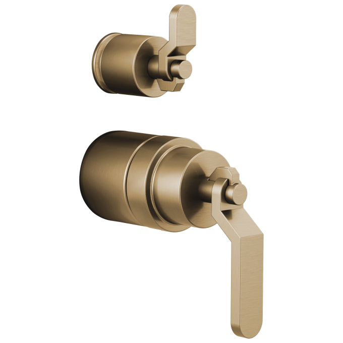BRIZO Litze Pressure Balance Valve with Integrated Diverter Trim Industrial Lever Handle Kit — Luxe Gold