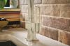 BRIZO Frank Lloyd Wright Pull-Down Kitchen Faucet Arc Lever with Glass Inlay Handle Kit​ — Polished Nickel / Clear