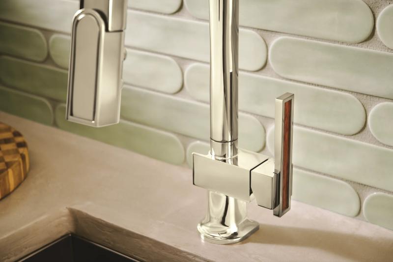 BRIZO Frank Lloyd Wright Pull-Down Kitchen Faucet Lever with Wood Inlay Handle Kit​ — Polished Nickel / Wood