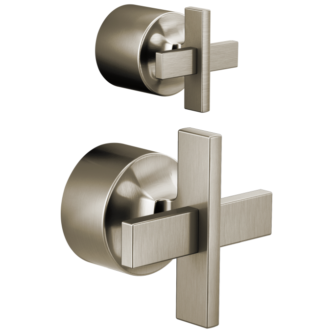 BRIZO Levoir Pressure Balance Valve with Integrated Diverter Trim Cross Handle Kit — Luxe Nickel