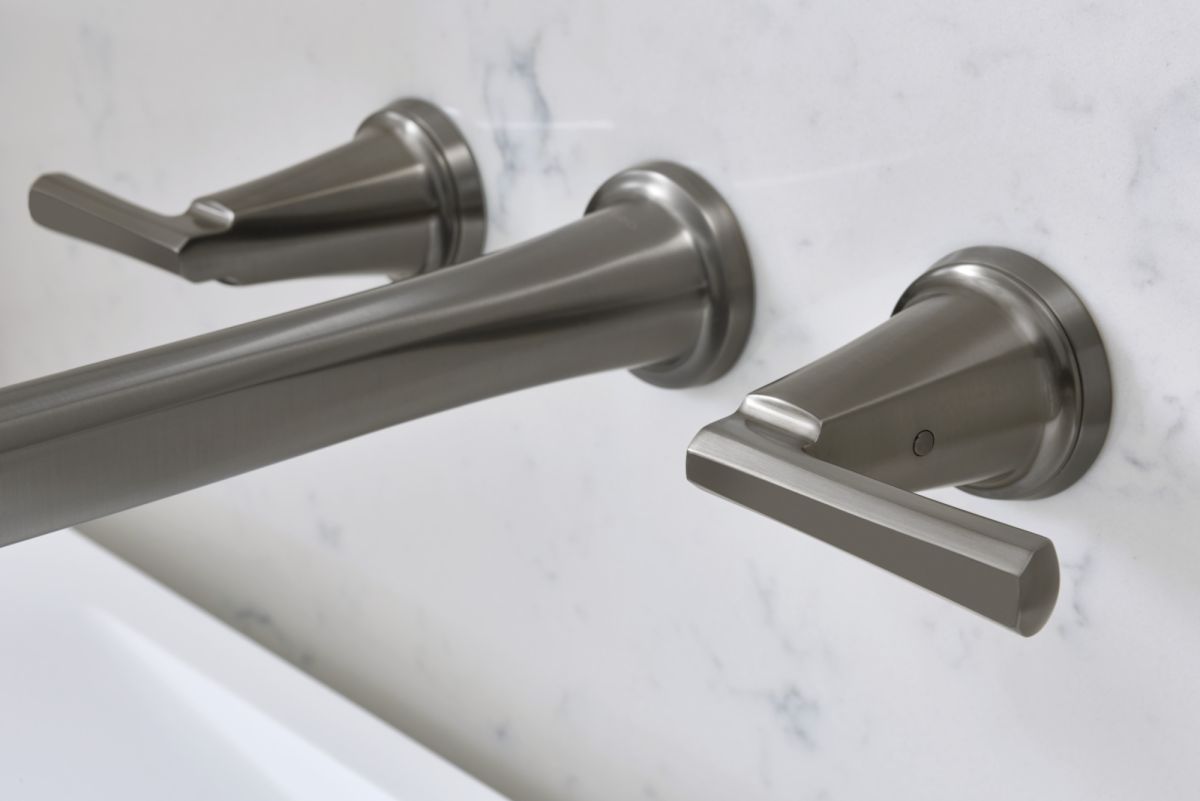 BRIZO Levoir Two-Handle Wall Mount Tub Filler Lever Handle Kit — Luxe Steel