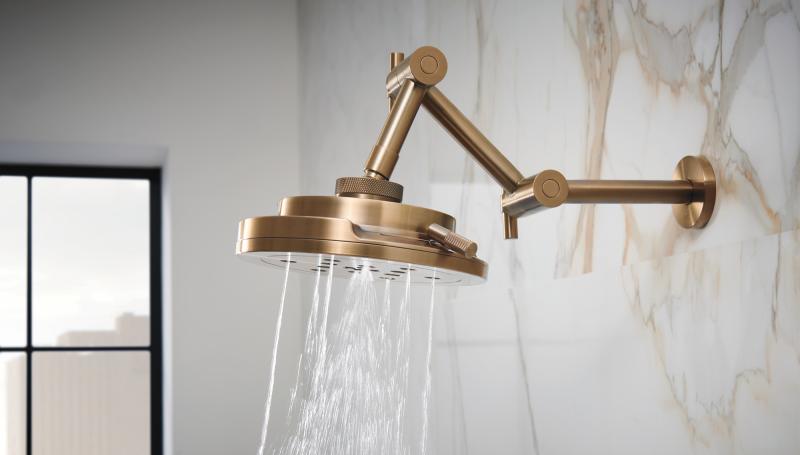 BRIZO Litze 8” H2Okinetic Round Multi-Function Wall Mount Showerhead — Luxe Gold