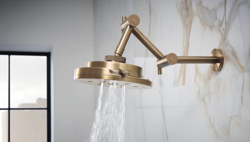 BRIZO Litze 8” H2Okinetic Round Multi-Function Wall Mount Showerhead — Luxe Gold