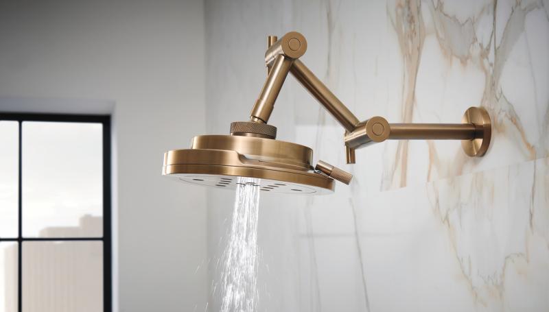 BRIZO Litze 8” H2Okinetic Round Multi-Function Wall Mount Showerhead — Luxe Gold