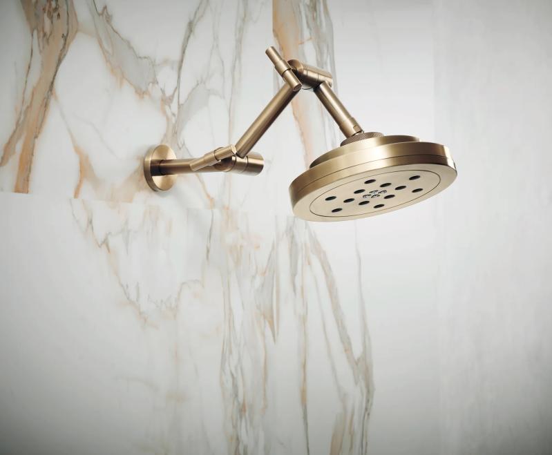 BRIZO Litze 8” H2Okinetic Round Multi-Function Wall Mount Showerhead — Luxe Gold