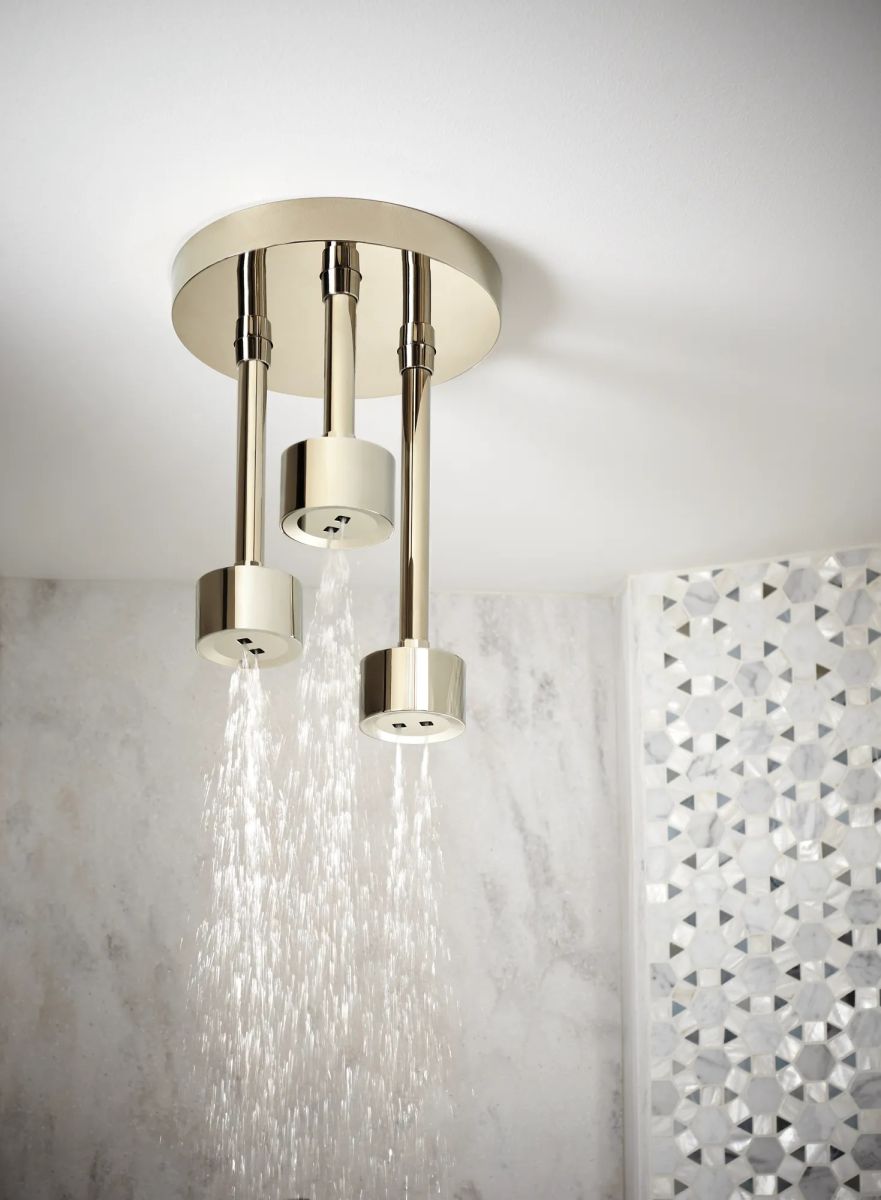 BRIZO Essential Shower Linear Round Single-Function H2Okinetic Pendant Raincan Shower Head — Polished Nickel