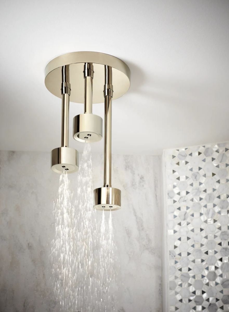 BRIZO Essential Shower Linear Round Single-Function H2Okinetic Pendant Raincan Shower Head — Polished Nickel