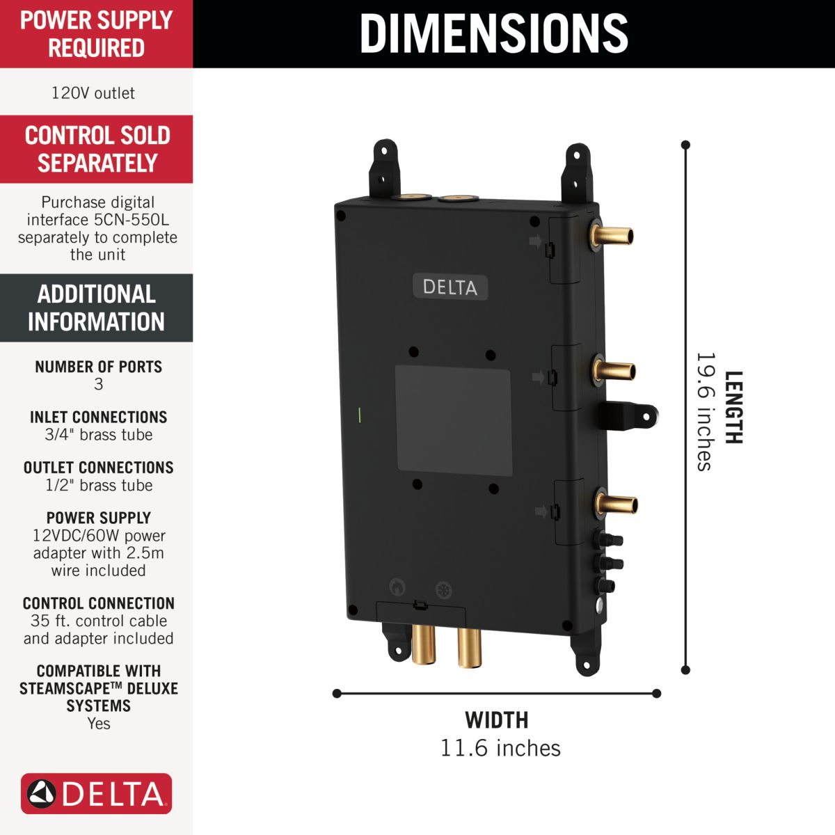DELTA Universal Showering Components ShowerSense Digital 3-Port Thermostatic Shower Rough — Not Applicable