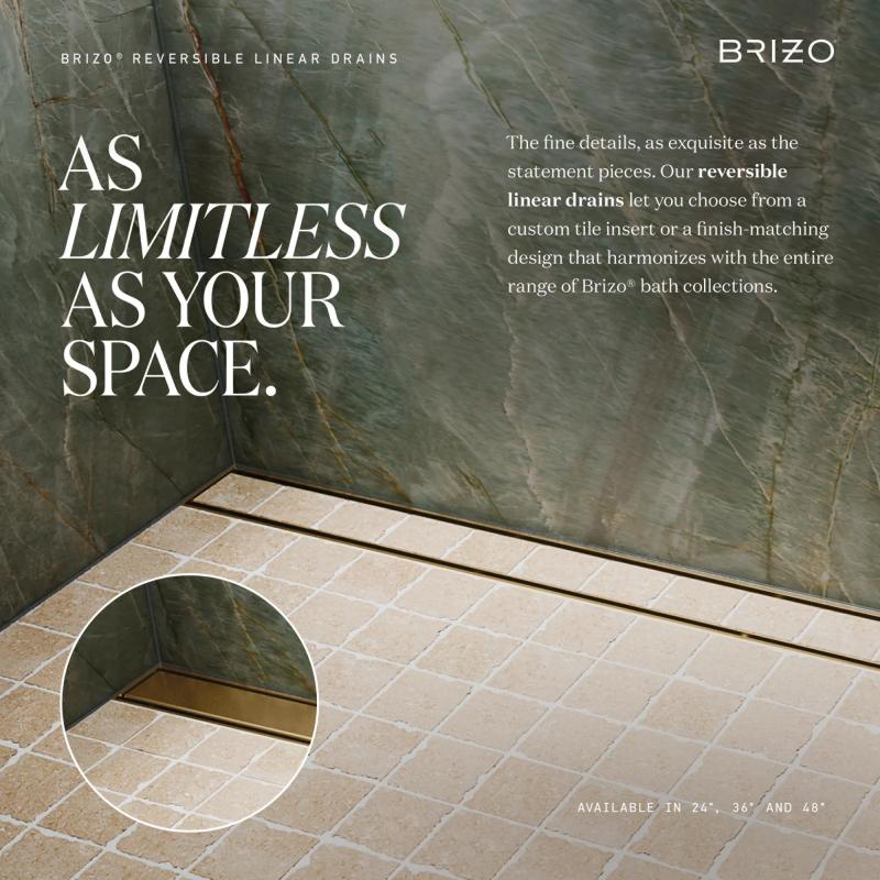 BRIZO 48" Reversible Linear Shower Drain — Luxe Nickel