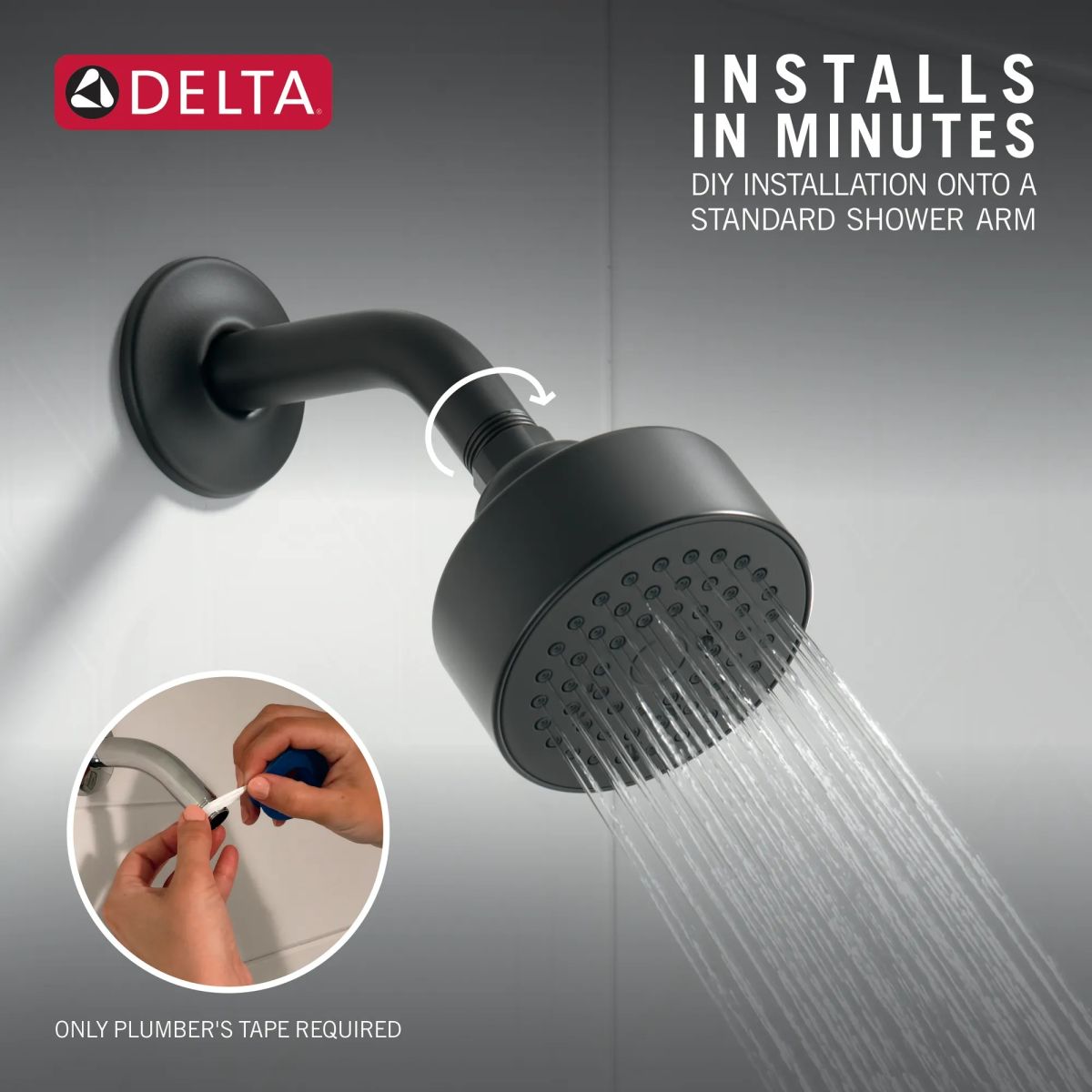 DELTA Modern Round Showerhead — Matte Black