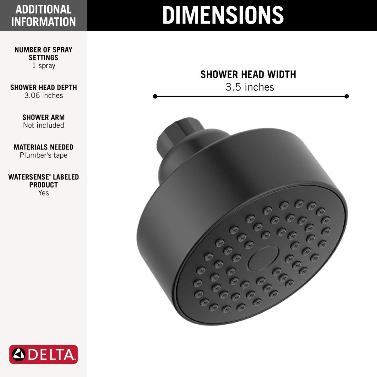 DELTA Modern Round Showerhead — Matte Black