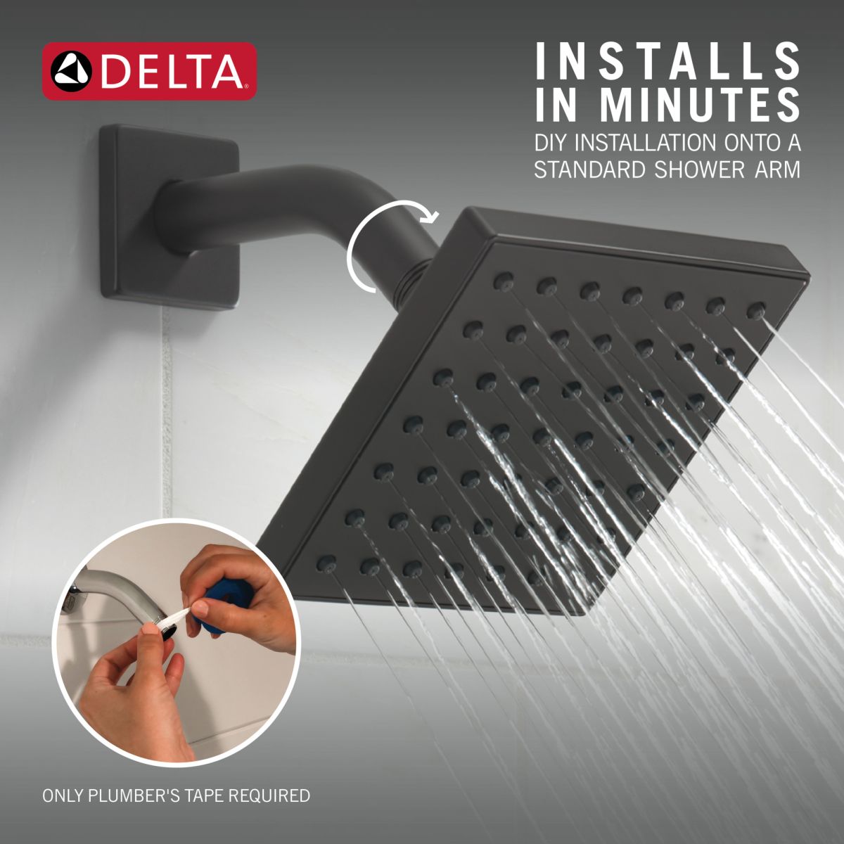 DELTA Modern Square Showerhead — Matte Black