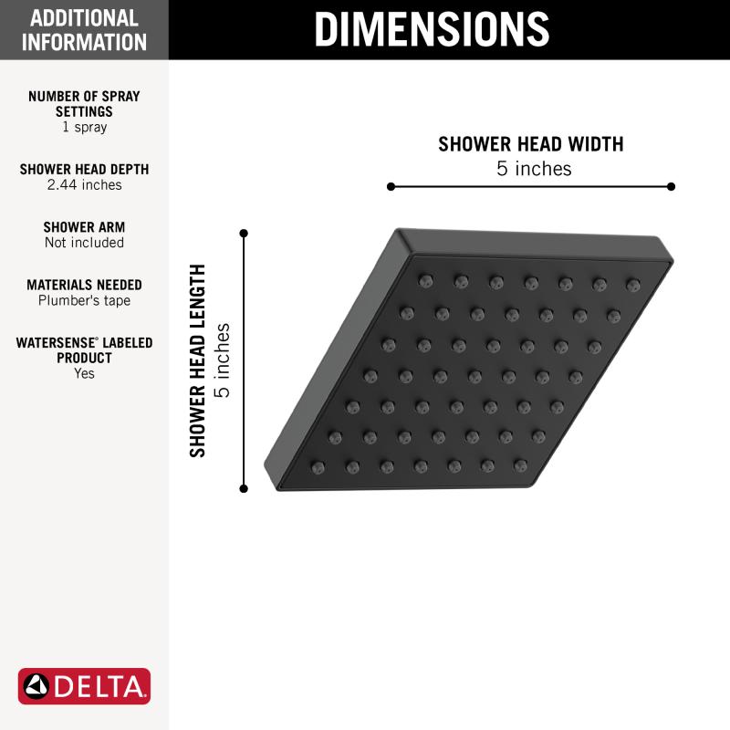 DELTA Modern Square Showerhead — Matte Black