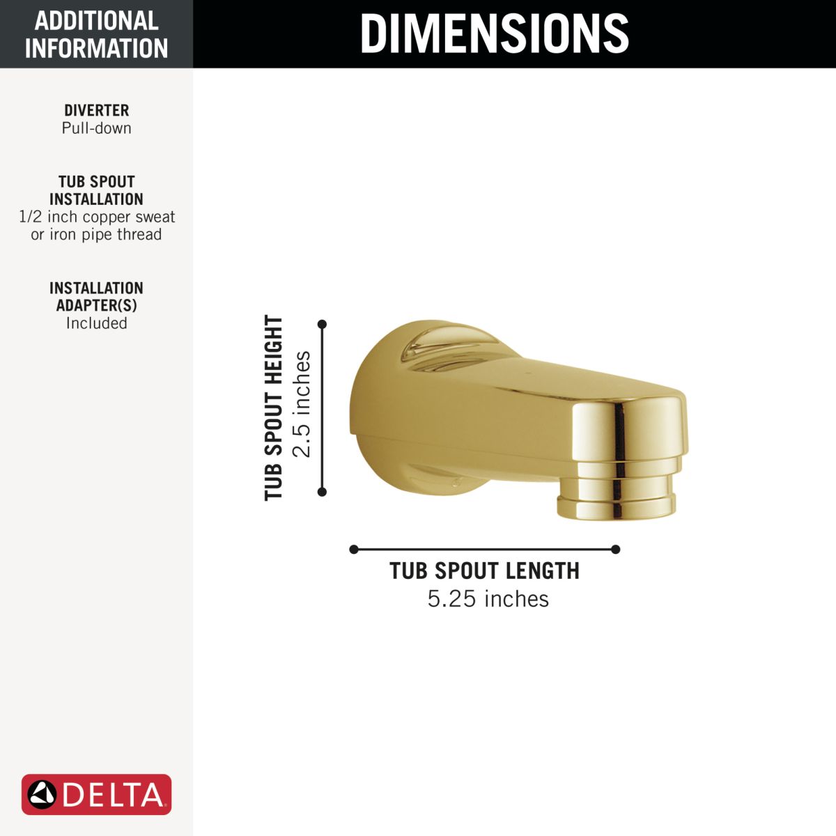 DELTA Other Tub Spout - Pull-Down Diverter — Polished Brass
