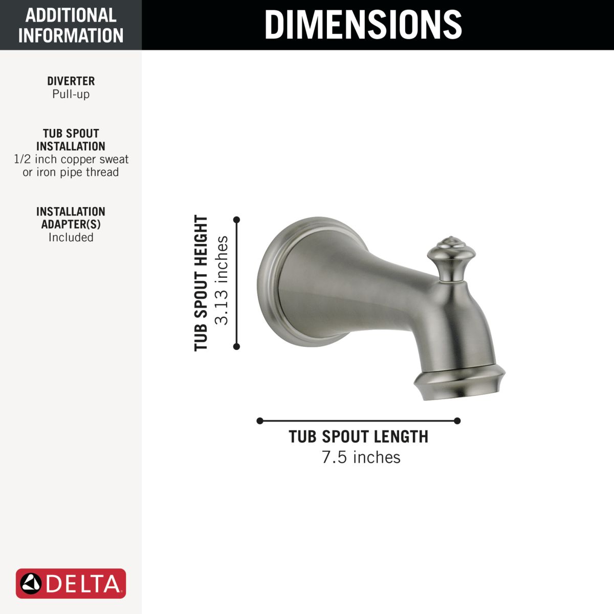 DELTA Victorian Tub Spout - Pull-Up Diverter — Stainless