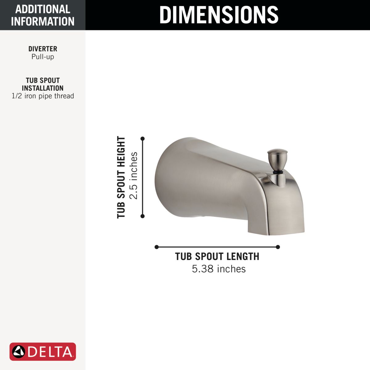 DELTA Other Tub Spout - Pull-Up Diverter — Brushed Nickel