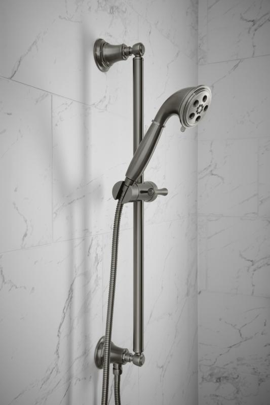 BRIZO Essential Shower Classic Round Slide Bar With Hose — Luxe Steel