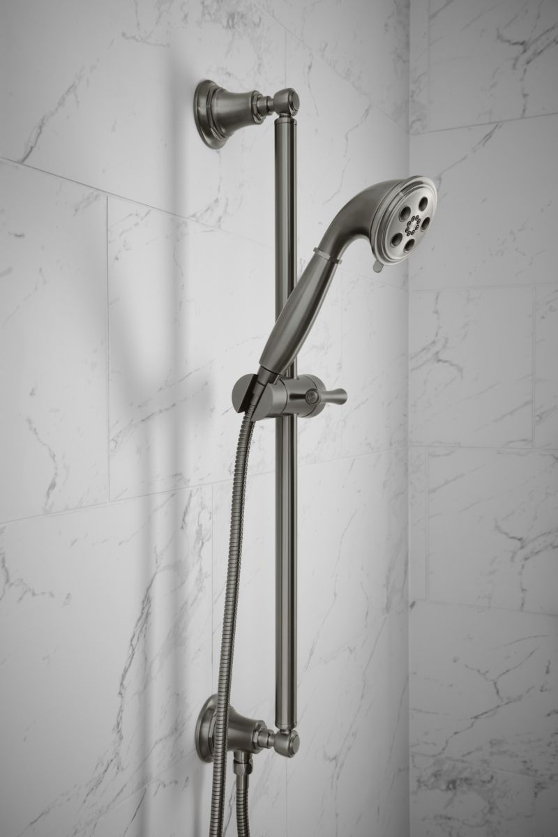 BRIZO Essential Shower Classic Round Slide Bar With Hose — Luxe Steel