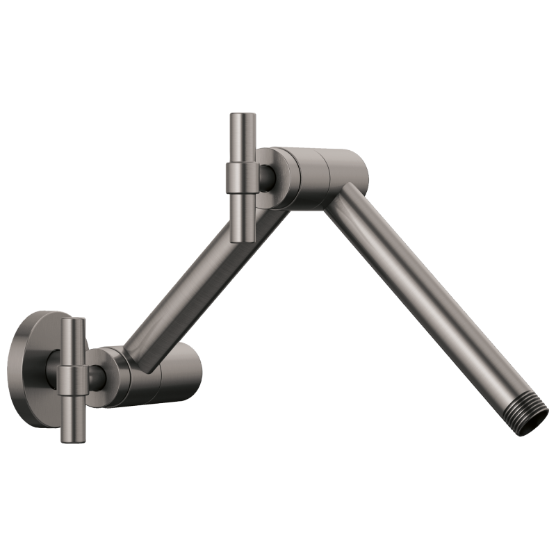 BRIZO Essential Shower Linear Round Jointed Wall Mount Shower Arm And Flange — Luxe Steel