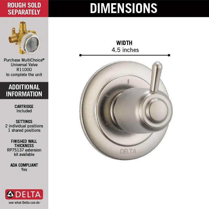 DELTA Other 3-Setting 2-Port Diverter Trim — Stainless