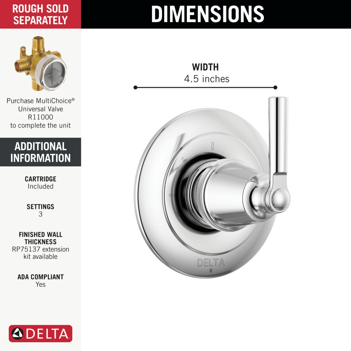 DELTA Saylor 3-Setting 2-Port Diverter Trim — Chrome