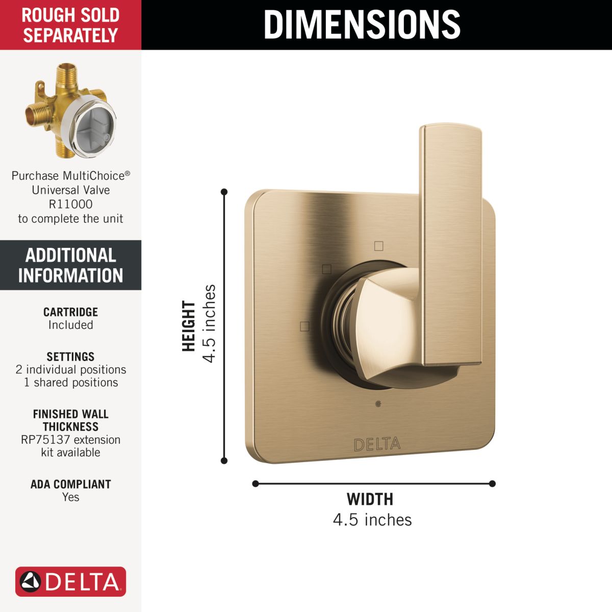 DELTA Velum 3-Setting 2-Port Diverter Trim — Champagne Bronze