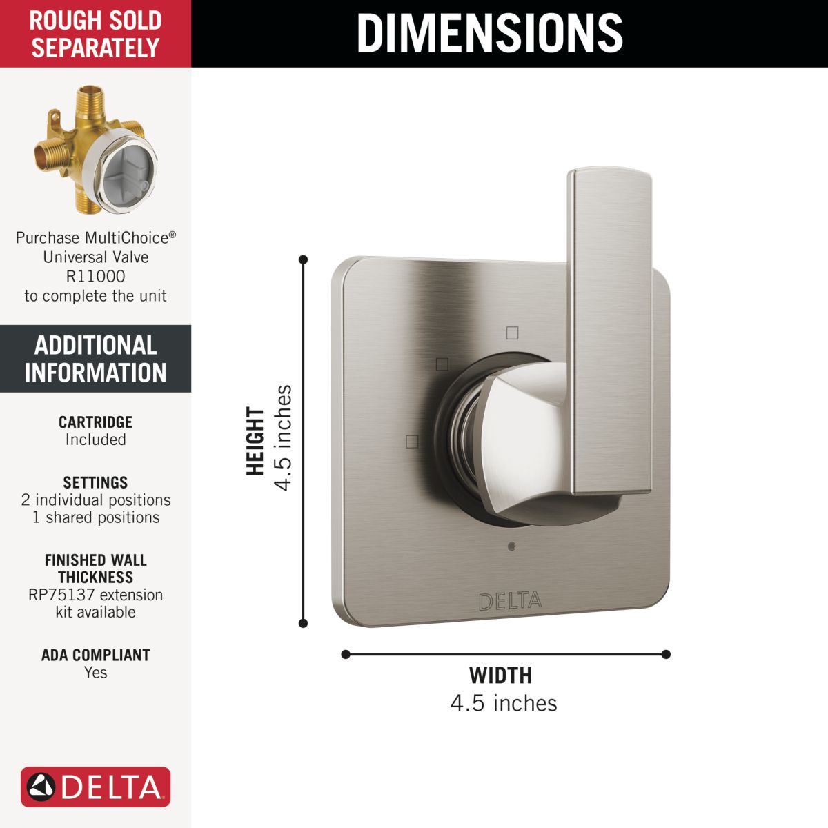 DELTA Velum 3-Setting 2-Port Diverter Trim — Stainless