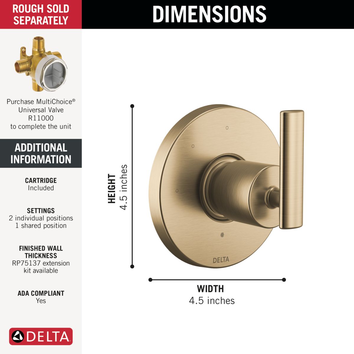 DELTA Altado 3-Setting 2-Port Diverter Trim — Champagne Bronze