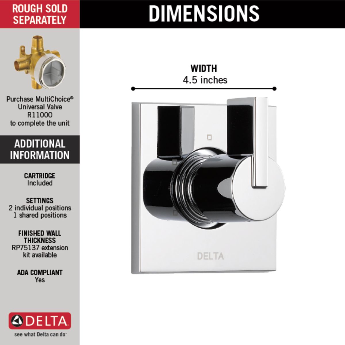DELTA Vero 3-Setting 2-Port Diverter Trim — Chrome