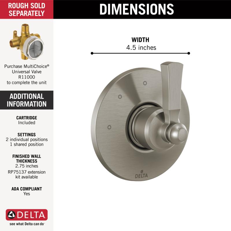 DELTA Dorval 3 Setting Diverter Trim — Stainless