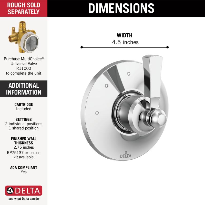 DELTA Dorval 3 Setting Diverter Trim — Chrome