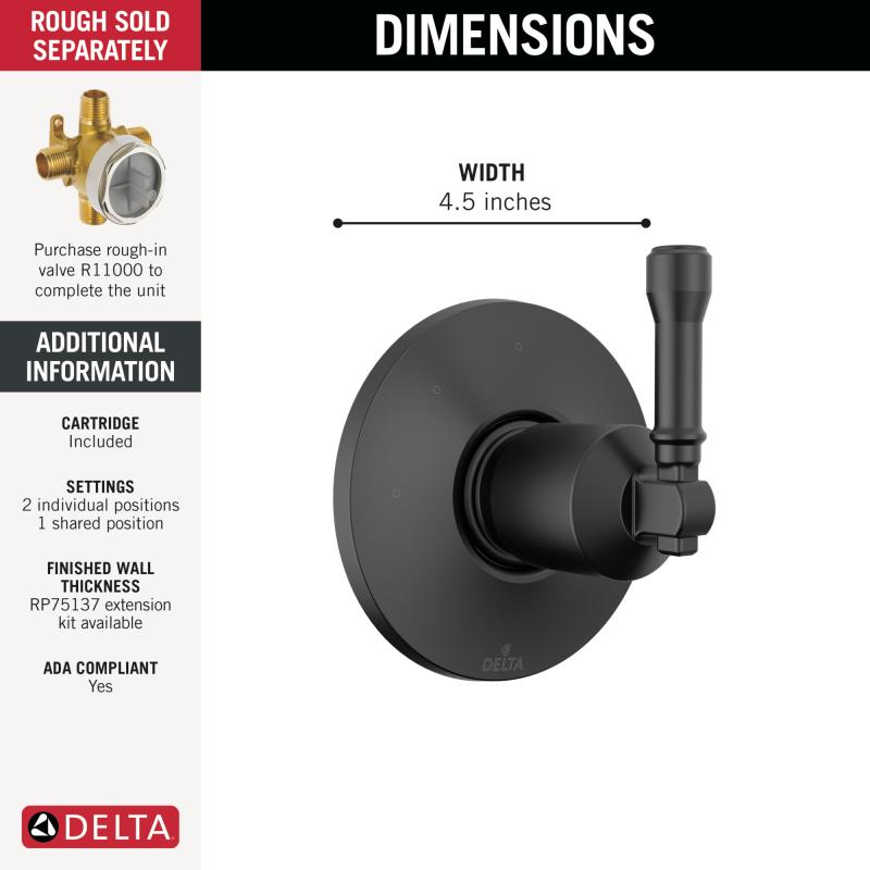 DELTA Broderick 3-Setting Diverter Trim — Matte Black