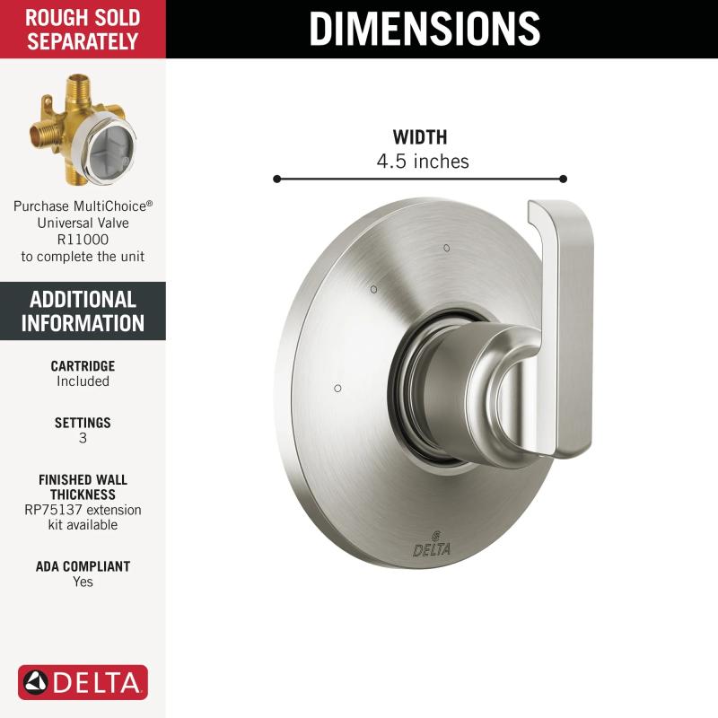 DELTA Tetra 3-Setting Diverter Trim — Lumicoat® Stainless